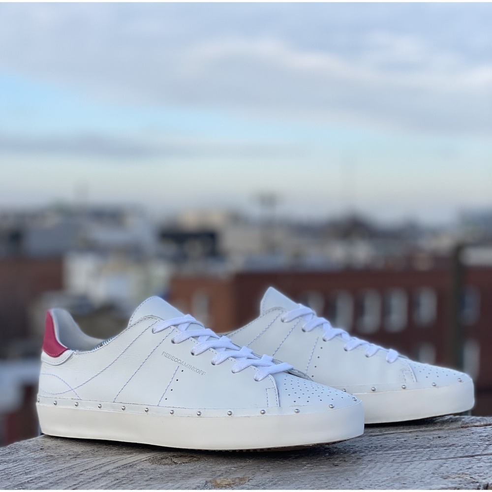 Rebecca Minkoff Michell Studded White Pink Sneakers Women Sz 9.5 Made‎ in Italy